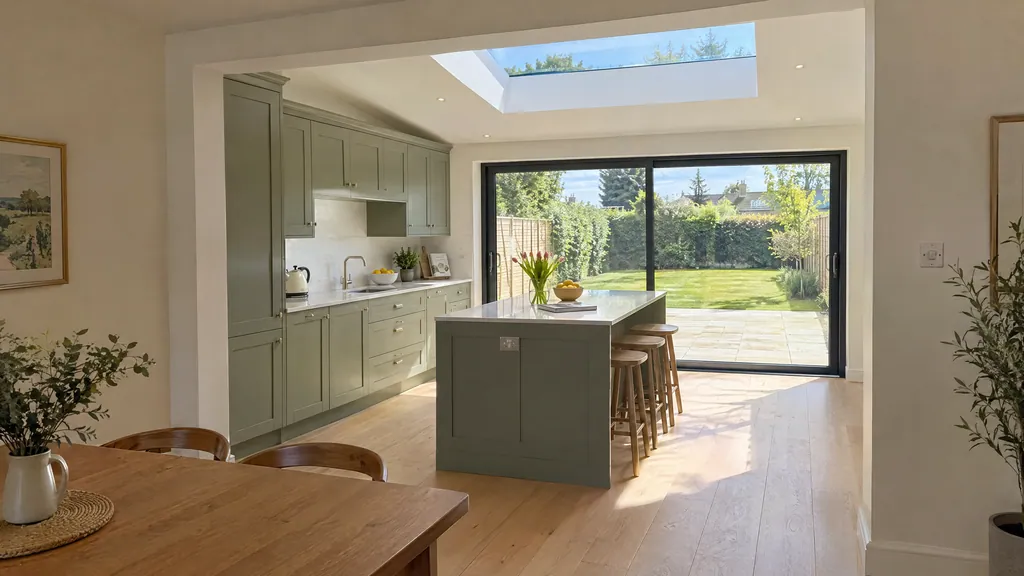 A bright single-storey kitchen extension in a Dublin semi, showing the space families gain when they extend rather than move.