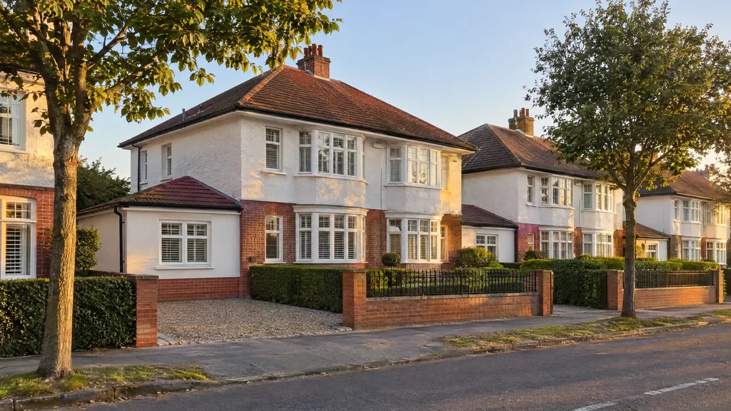 A 1930s Terenure semi-detached house with a converted garage front, showing a garage conversion that needed no planning permission because it matches the neighbouring houses.