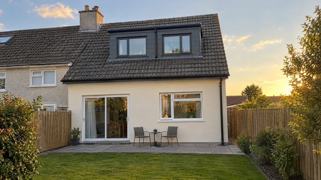 A rear dormer added to make an attic suitable for conversion on a 1970s semi-detached house in Ireland.