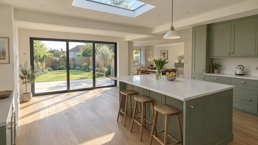 Inside a bright block-built kitchen extension in Dublin, the type of room many people compare with modular extensions in Ireland.