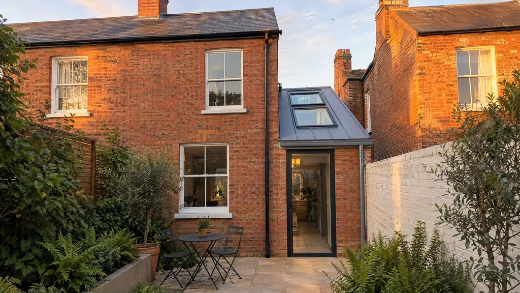 A new side-return extension tied into the brick rear return of a Victorian terrace in Ranelagh, Dublin, an example of joining a timber frame or block extension to an existing house.