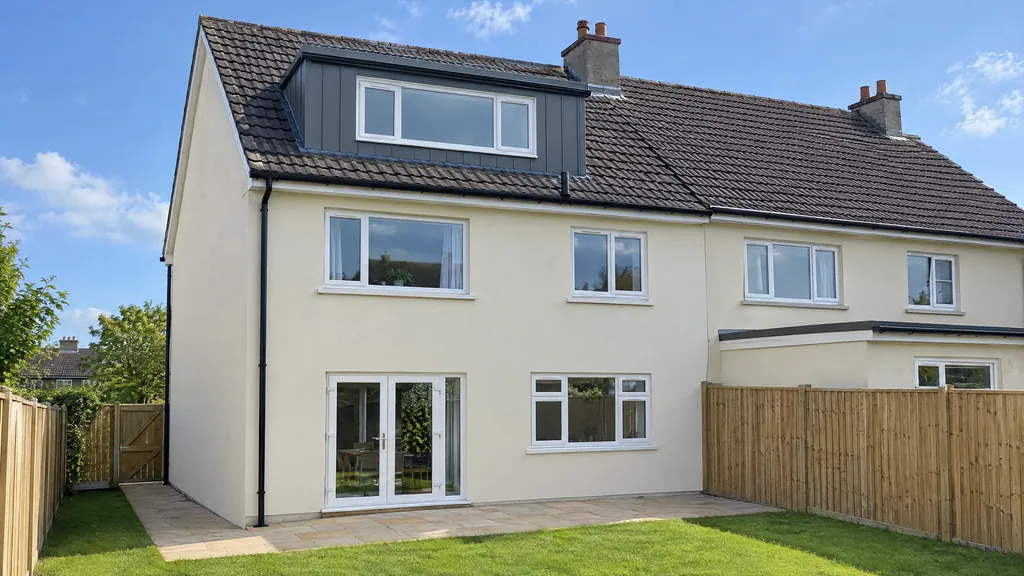 Rear dormer attic conversion on a Dublin semi-detached house, set below the ridge and back from the eaves with tiles below.
