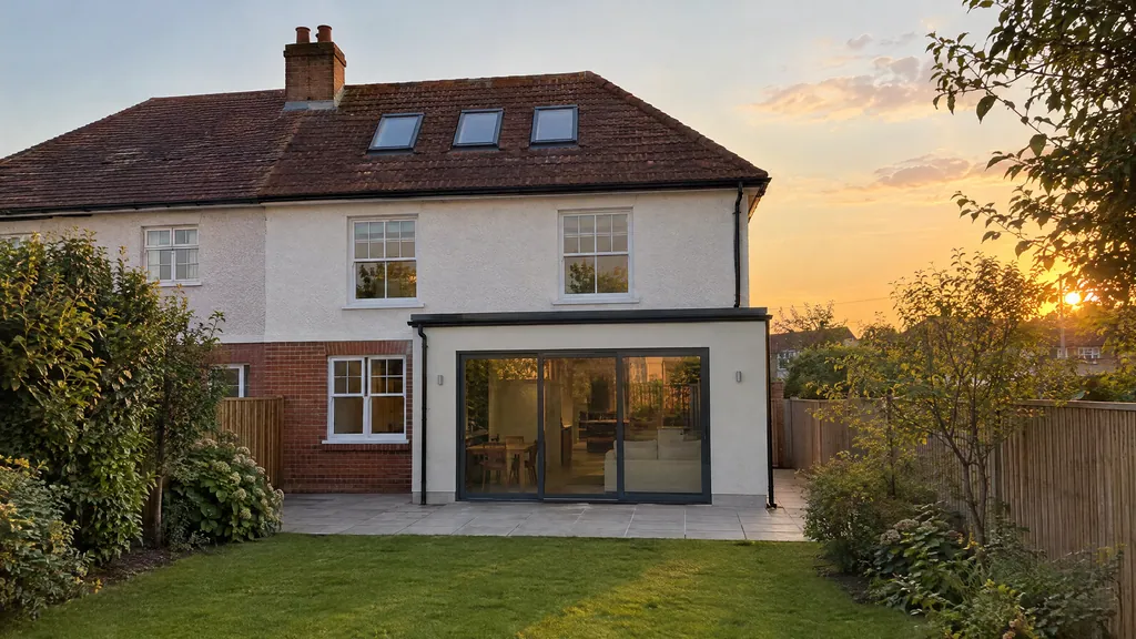 Velux vs dormer attic conversion: three rooflights set into the rear slope of a 1930s hipped-roof semi in south Dublin.