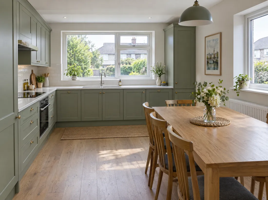 Kitchen-dining room with freshly painted walls