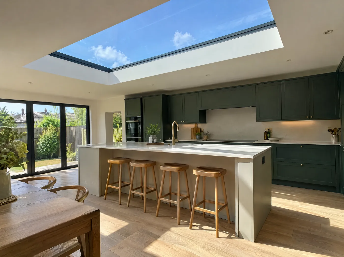 Kitchen extension with a roof lantern over the island
