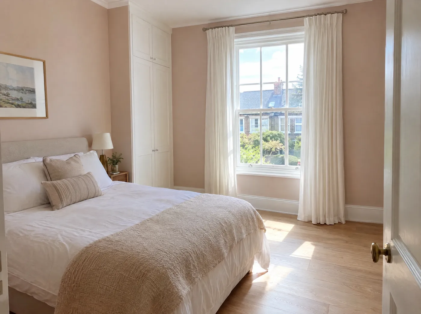 Freshly painted bedroom with white woodwork in a Dublin home