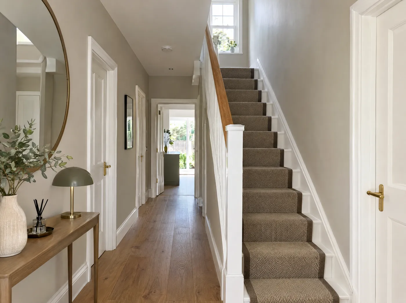Freshly painted hall, stairs and landing in a Dublin semi-detached house