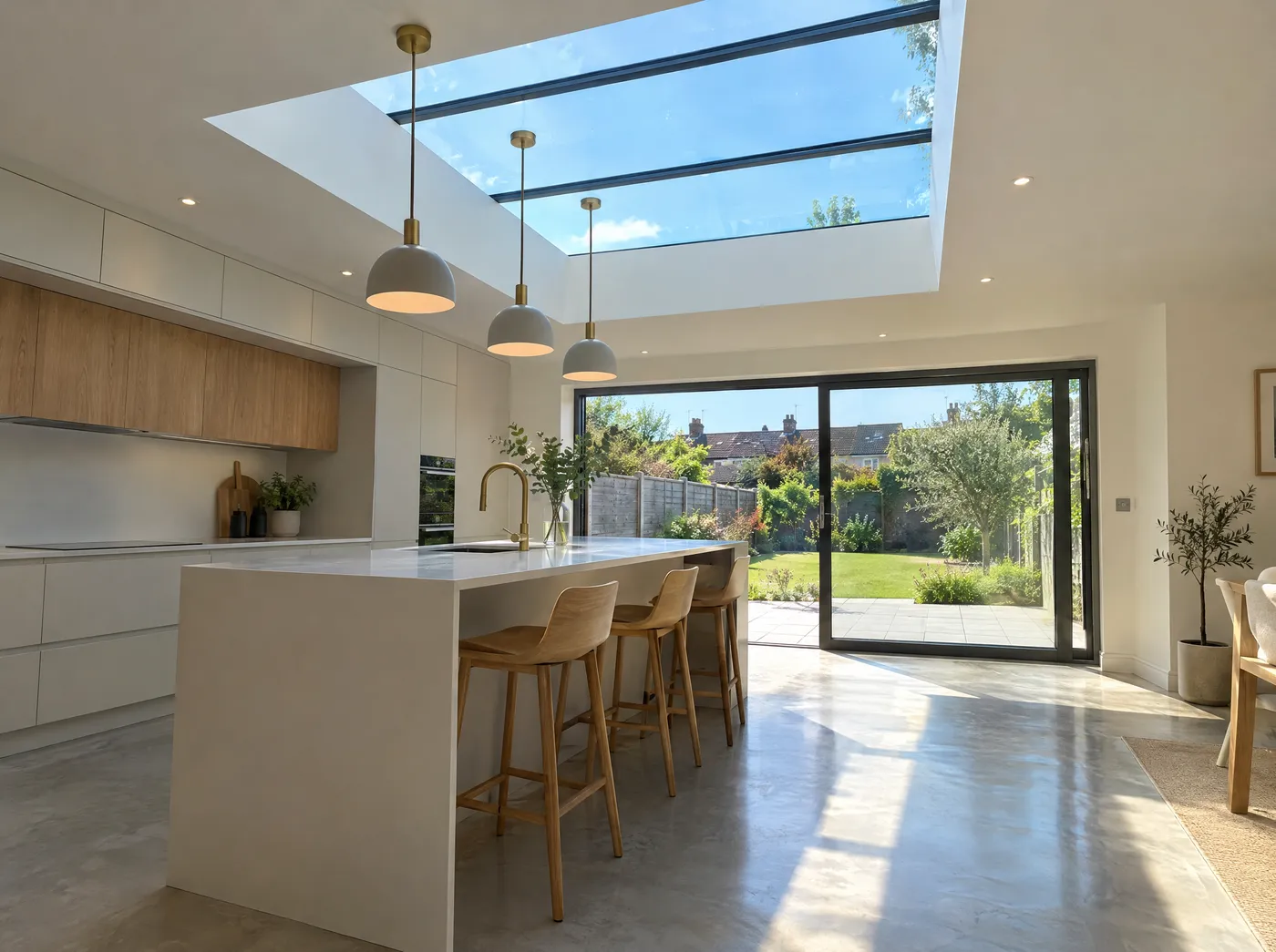 A flat roof with a roof lantern