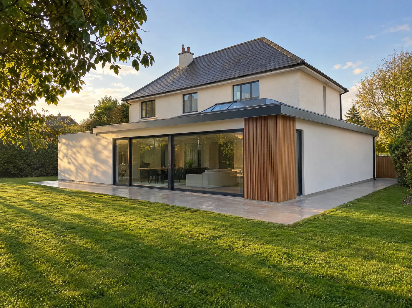 Single-storey wrap-around extension along the rear and side of a house