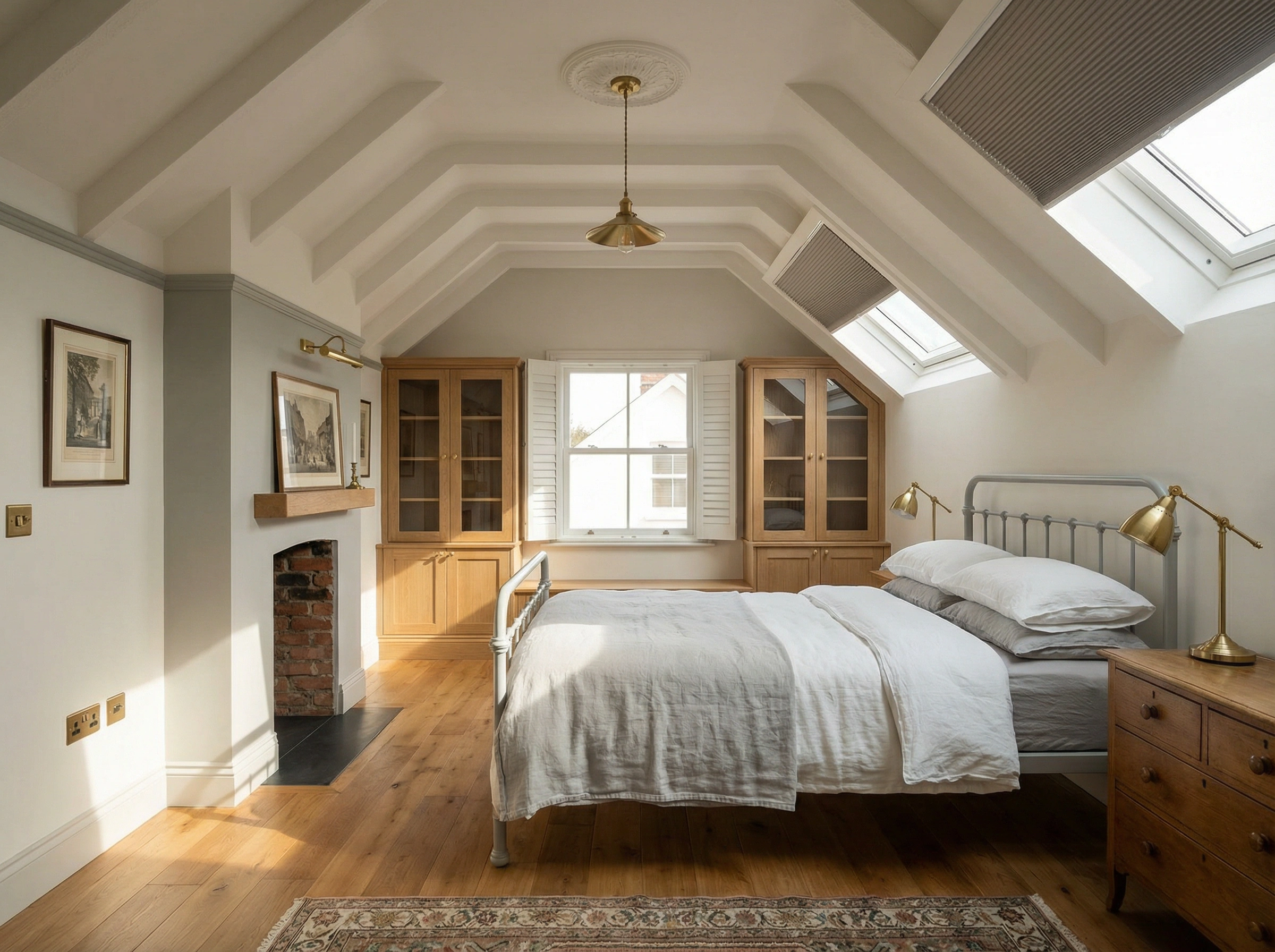 Converted attic bedroom with rooflights