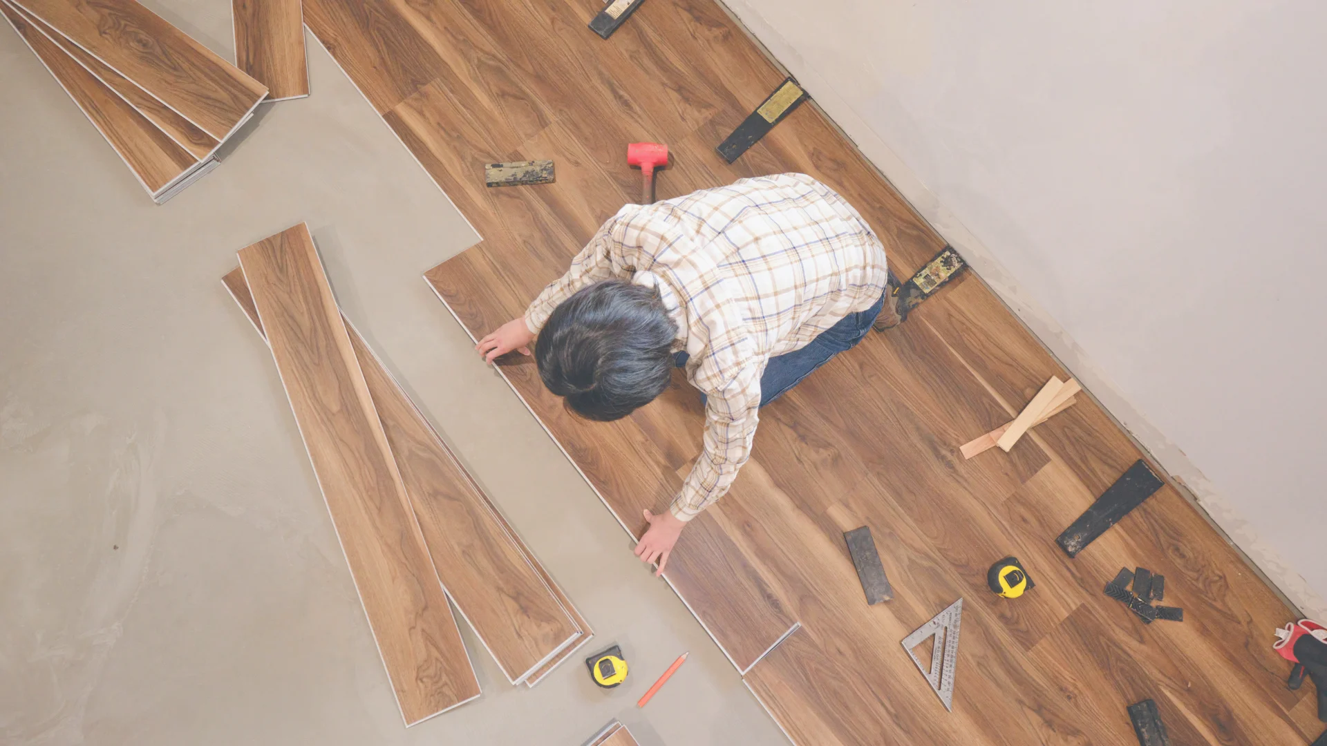 wood flooring installation in progress